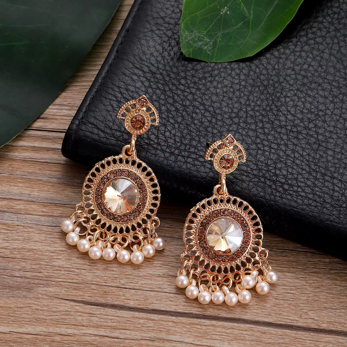 Boucles d'Oreilles Ethniques Rondes en Clip pour Femme