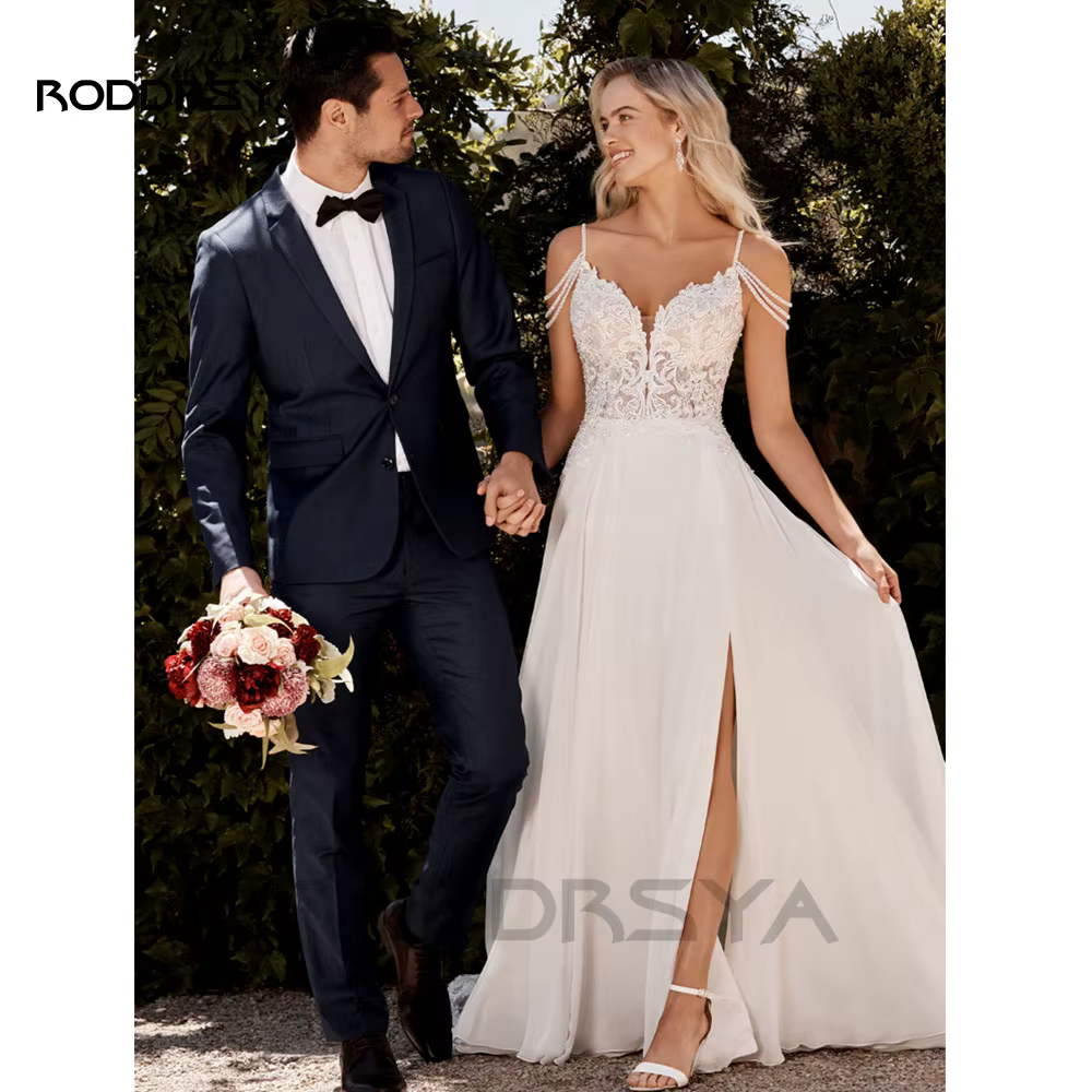 RODDRSYA Robe de mariée bohème pour femme style cœur en dentelle dos nu en mousseline personnalisable pour la plage