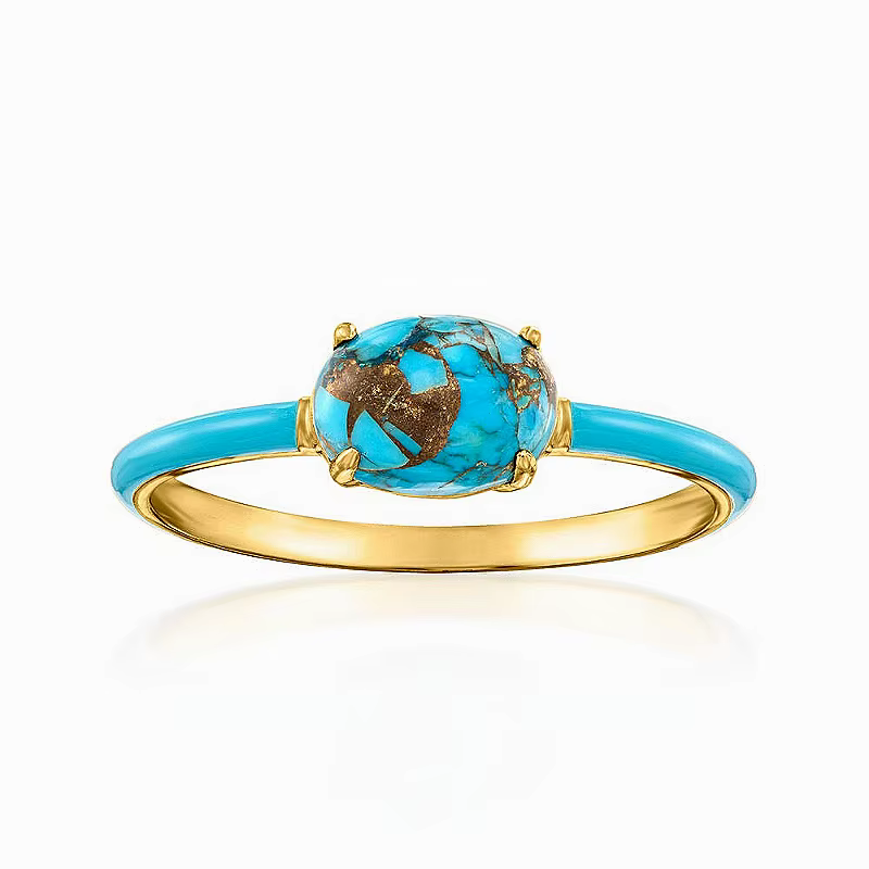 Bague Minimaliste Élégante en Turquoise Synthétique Plaqué Or pour Femme