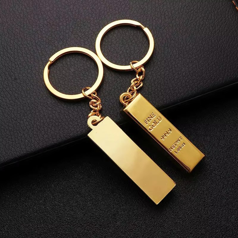 Porte-clés de luxe créatif en forme de barre d'or, Mini alliage rétro, couleur unie, rectangulaire, pendentif de sac, porte-clé de voiture, bijoux cadeau