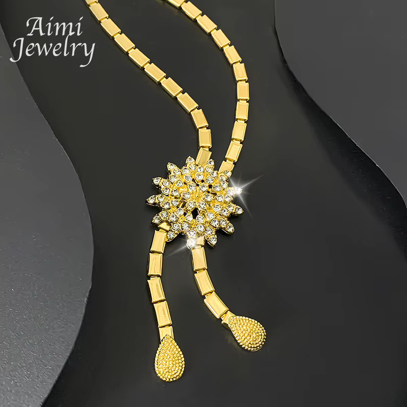 Ensemble de bijoux de luxe plaqué or avec strass brillants pour femmes