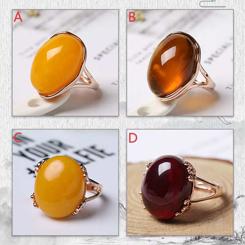 Bague en ambre naturel fabriquée à la main