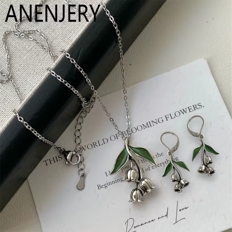 ANENJERY Thai argent linly fleur pendentif collier boucles d'oreilles pour les femmes délicat Vintage dame nouvelle tendance bijoux cadeaux en gros