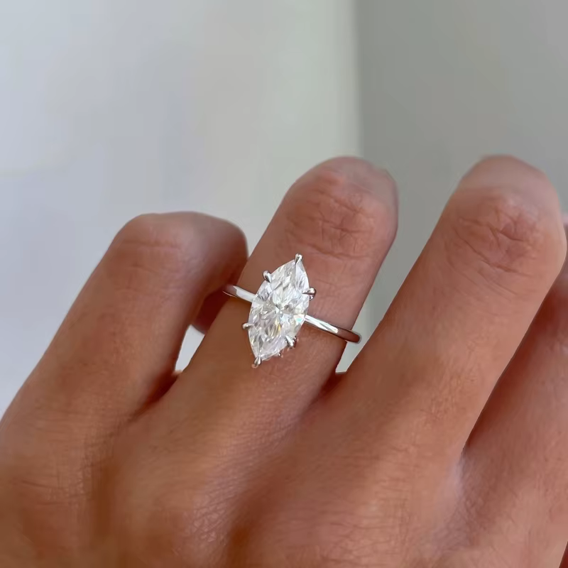 GRA 2CT réel Marquise Moissanite diamant bagues de fiançailles de mariage pour les femmes 925 en argent Sterling de luxe pierres précieuses bijoux fins