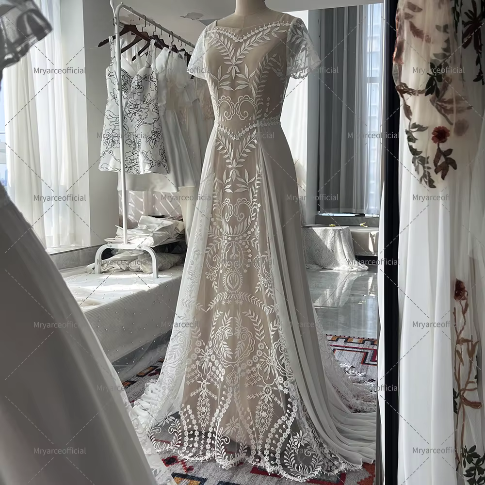 Mryarce Vintage dentelle robe de mariée en mousseline de soie une ligne robes