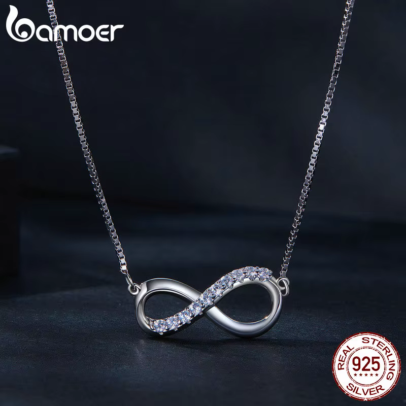 Bamoer – collier avec pendentif d'amour infini en argent Sterling 925, chaîne de cou en diamant de laboratoire Moissanite pour femmes, bijoux fins d'anniversaire