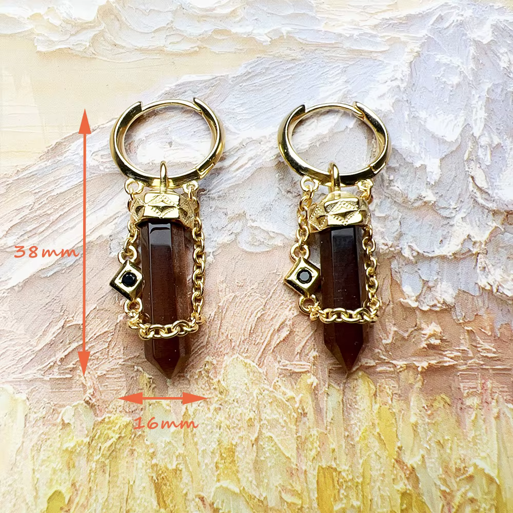 Boucles d'oreilles en forme d'oeil de tigre plaquées or