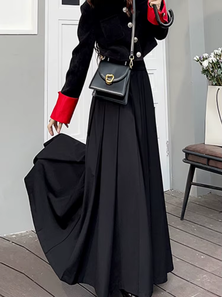 Jupes femmes printemps plissé longueur de plancher solide Simple classique gracieux populaire nouvellement jeune élégant Cool Style coréen offre spéciale