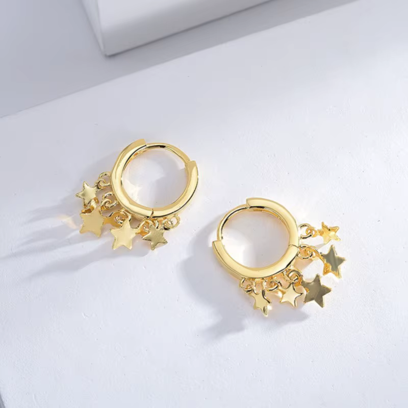 Boucles d'oreilles pendantes à pampilles étoiles plaquées or 18 carats pour femmes