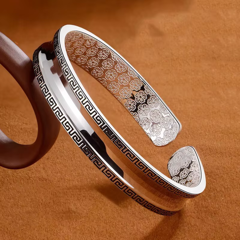 Bracelet à texture circulaire en argent 925 pour hommes et femmes