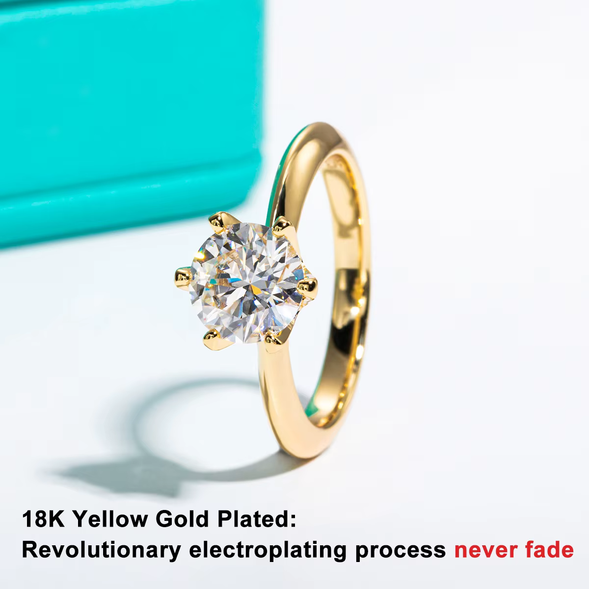 Plaqué or jaune 2ct 3ct D couleur Moissanite bagues de fiançailles Solitaire pour les femmes avec Cer bijoux