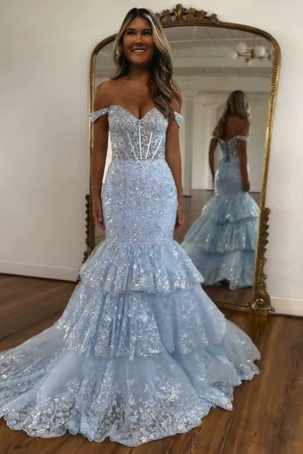 Robe de mariée sirène en Tulle à plusieurs niveaux