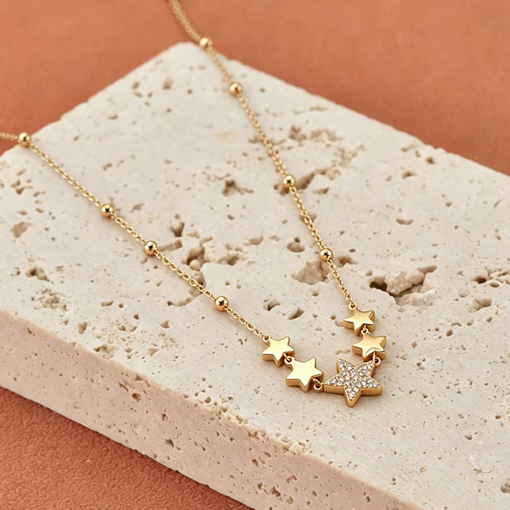 JeeMango – collier avec pendentif étoile en Zircon brillant pour femmes, chaîne en acier inoxydable plaqué or, bijoux à la mode, cadeaux N26062