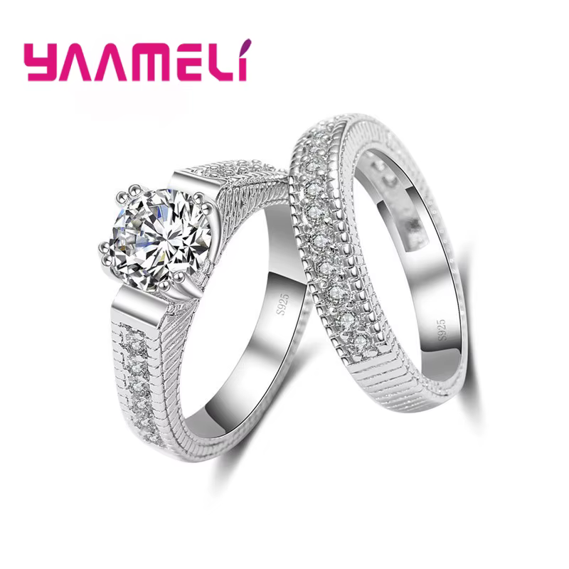 1 paire de bagues de Couple en argent Sterling 925 scintillant