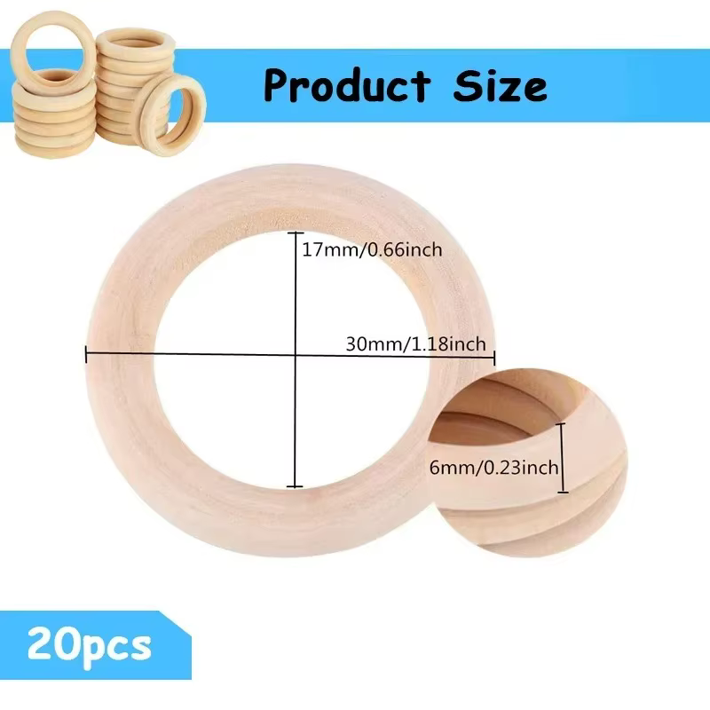 20 pièces de cercles en bois naturel lisse non fini de 30 mm pour macramé