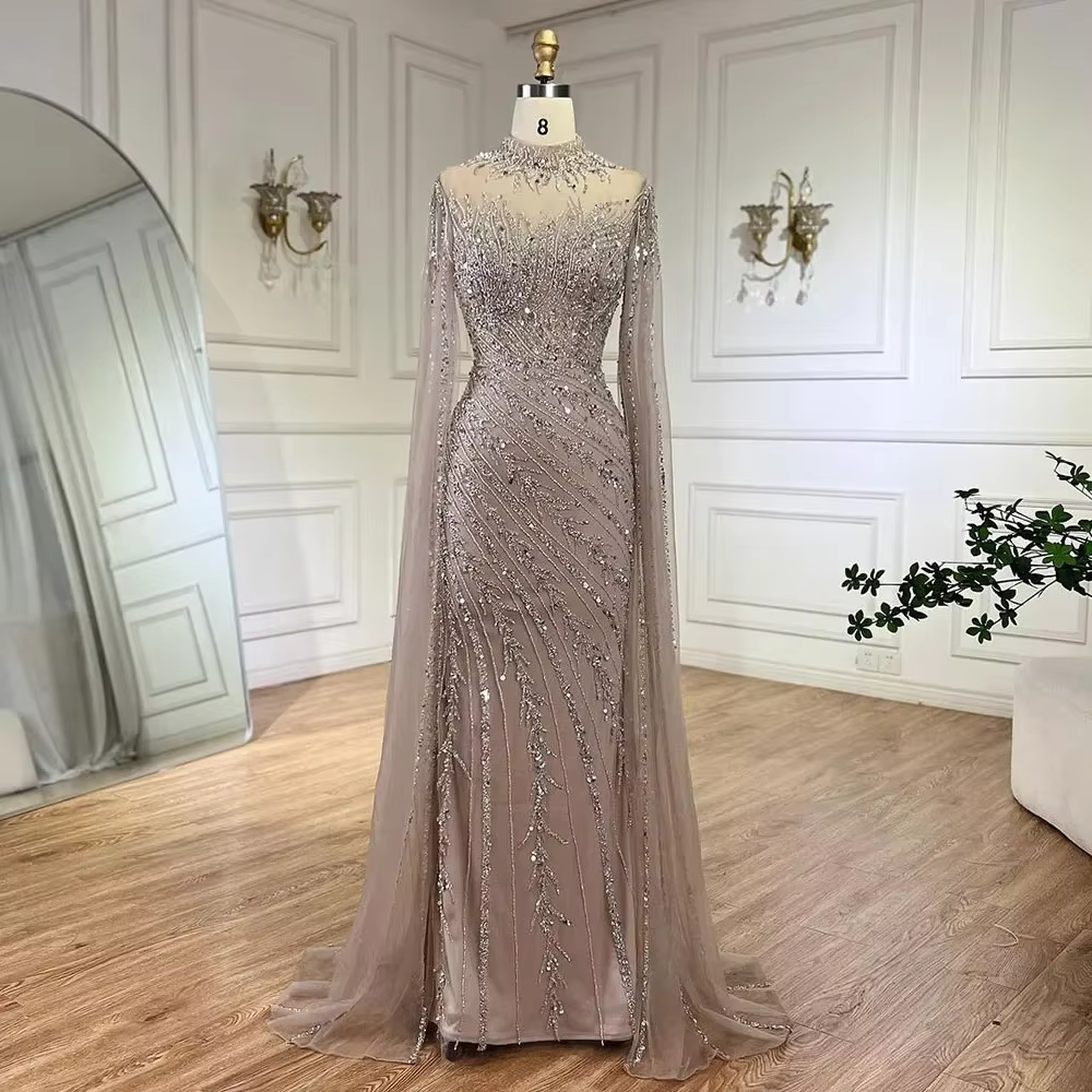 Caramel Cape manches sirène perlée luxe dubaï robe de soirée SERENE HILL 2025 robe formelle fête de mariage GLA71885A personnalisé