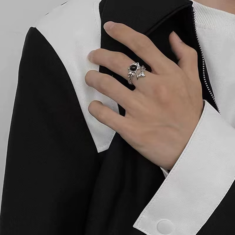 Punk Harajuku Goth épines noir argent couleur coeur irrégulier croix anneau ouvert pour femmes hommes amoureux Vintage années 90 Y2K Grunge bijoux