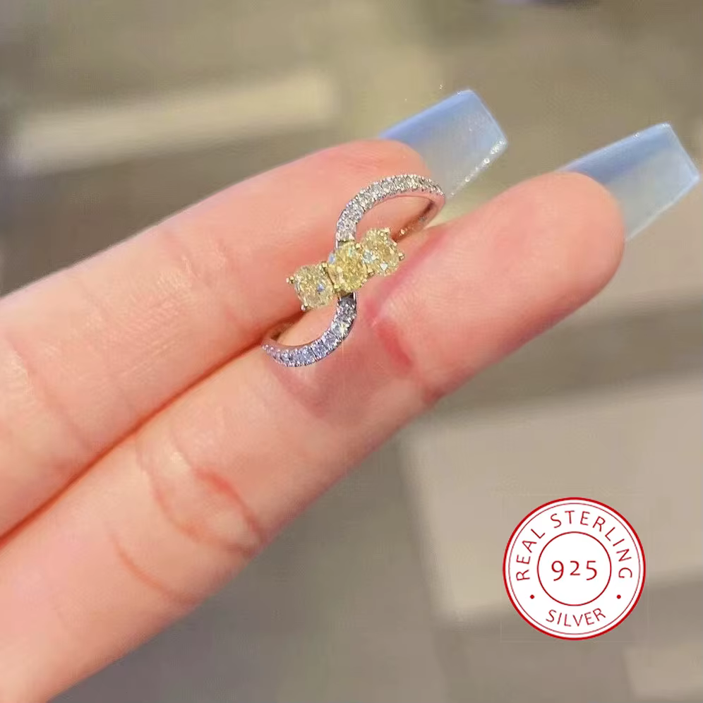 Bague carrée en diamant Citrine sucre pour femmes, plaqué argent 925, bijoux simples, cadeau d'anniversaire pour fête de mariage, nouvelle collection