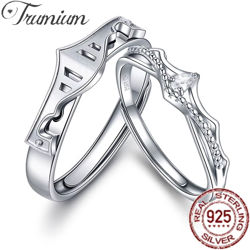 Trumium-Bagues de couple princesse et chevalier en argent 100% pour femmes et hommes