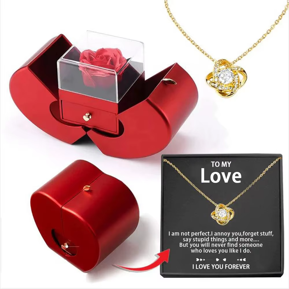 Boîte à bijoux pomme avec fleur éternelle