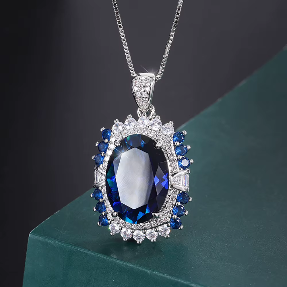 Collier pendentif en pierre précieuse saphir pour femme