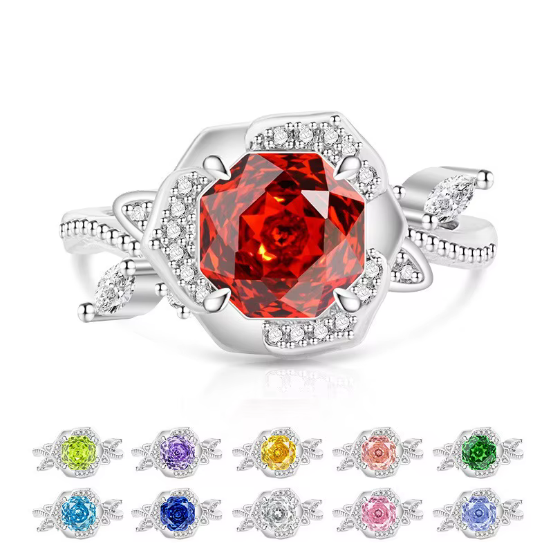 Bague en argent sterling 925 avec diamant à taille rose en carbone élevé