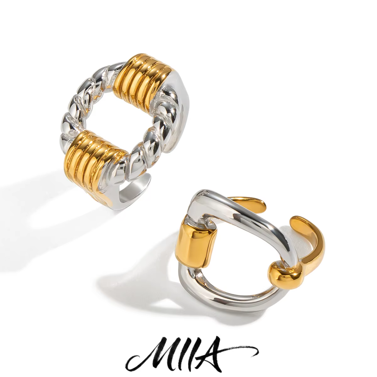 Bague ouverte torsadée bicolore classique Miia Jewelry