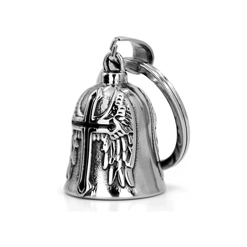 Porte-clés Cloche Porte-Bonheur Vintage avec Croix et Ailes d'Ange