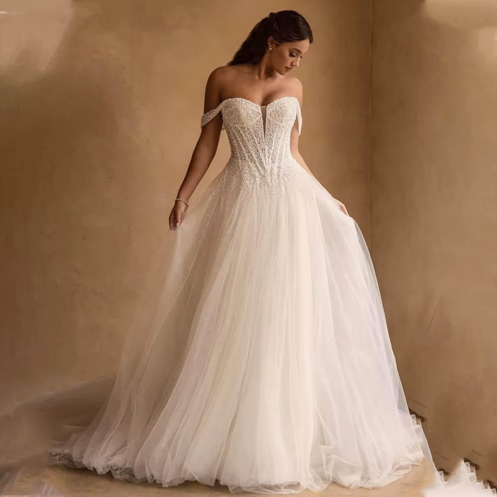 Brillant perlé paillettes chérie Tulle une ligne robes De mariée sur mesure