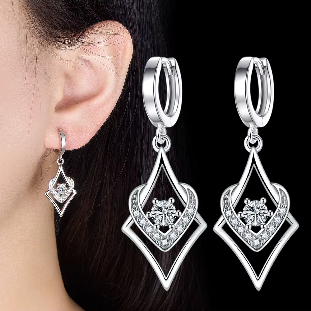 Boucles d'oreilles luxueuses en argent sterling 925 avec zircon en forme de diamant, bijoux élégants pour femmes pour mariage et soirée