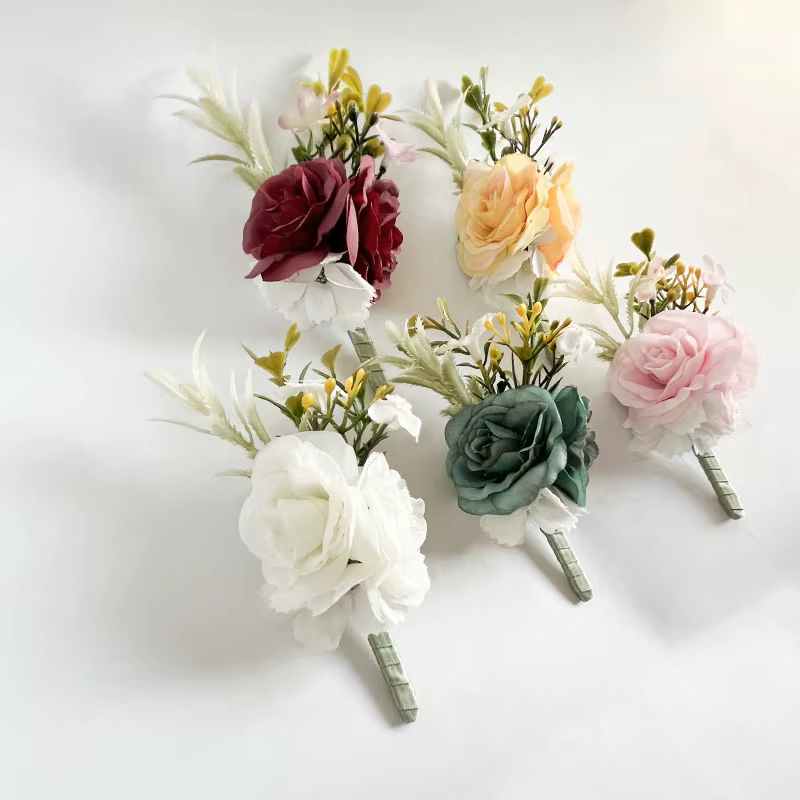 Boutonnière de Bal pour Homme, Accessoires de Mariage, Bracelet de Corsage de Poignet, Boutonnière pour Petite Amie et Petit Ami, Fleurs Artificielles, Décor de Mariage