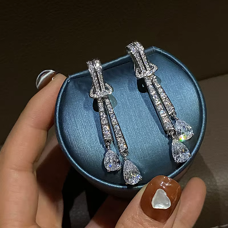 Huretailers-Boucles d'oreilles en argent brillant pour femme