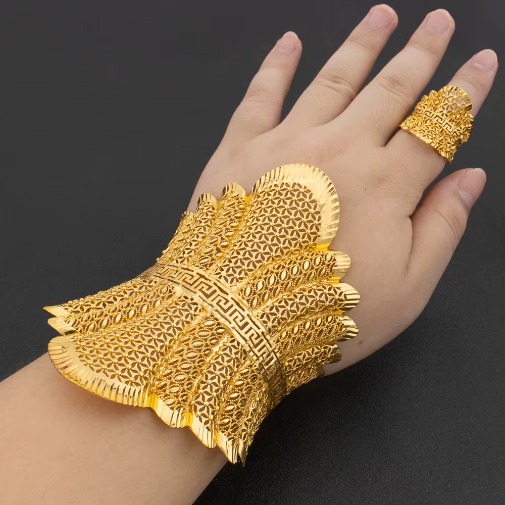 Ensemble de bijoux de luxe arabe plaqué or pour femmes