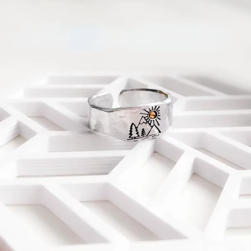 Bague Vintage forêt montagne coucher de soleil Nature paysage sculpté