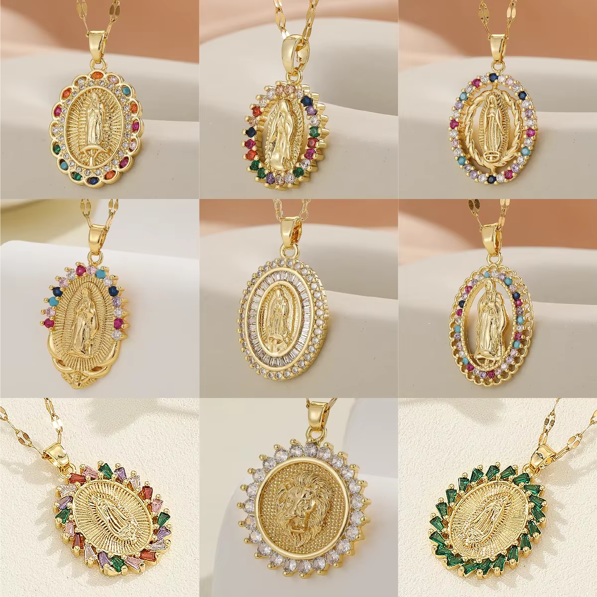 Collier pendentif multicolore plaqué or de luxe