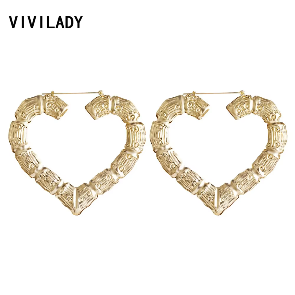 Grandes Boucles d'Oreilles en Forme de Cœur en Bambou