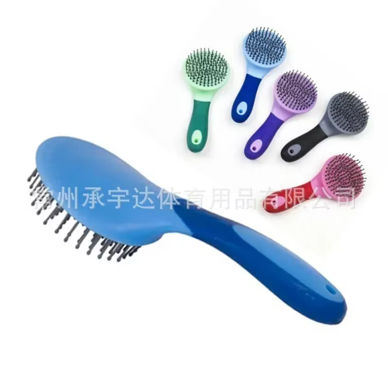 Brosse à crinière et queue de cheval ronde avec poignée en caoutchouc souple et picots