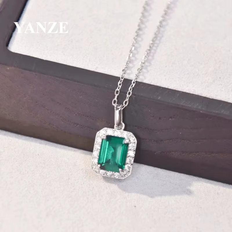 YANZE 2025 nouveau luxe 2ct 925 en argent Sterling laboratoire émeraude collier femmes haute teneur en carbone diamant