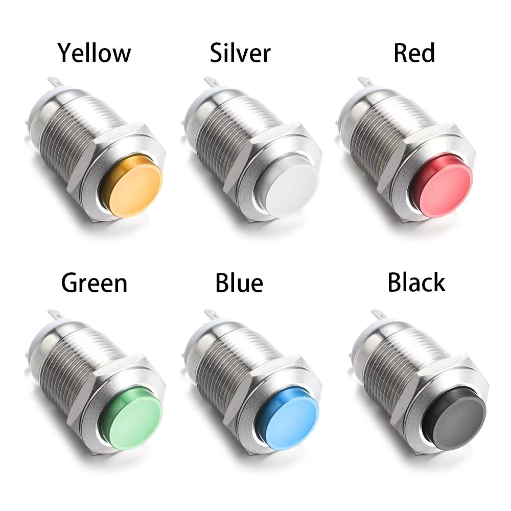 Joli momentané à bouton-poussoir en métal multicolore, anneau étanche, 12mm