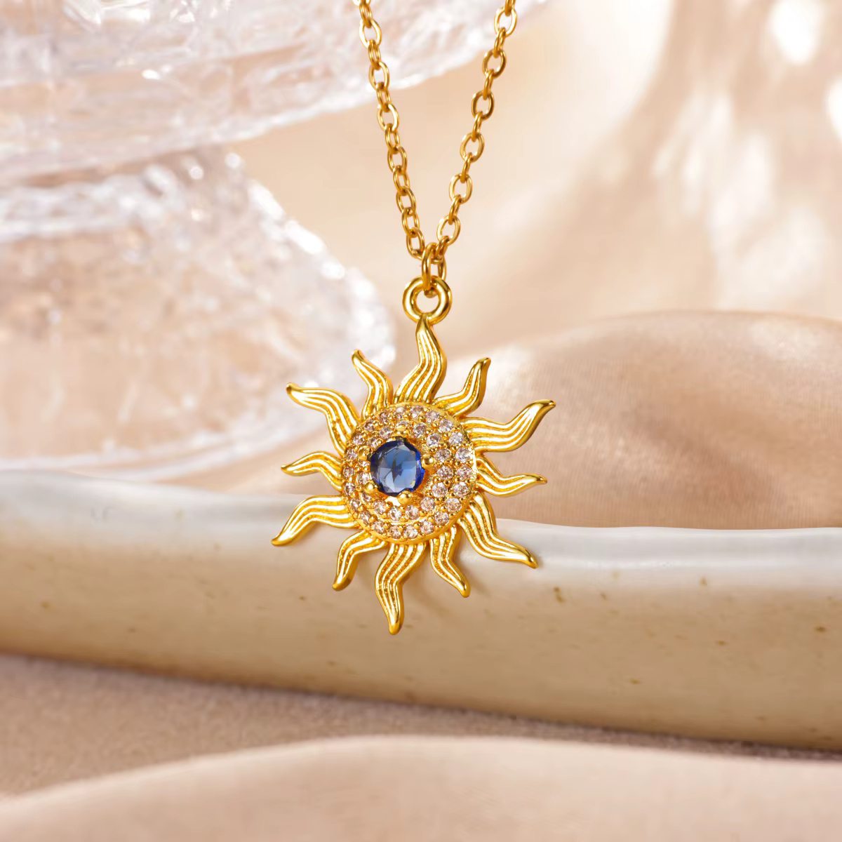 Colliers soleil en zircon bleu pour femmes