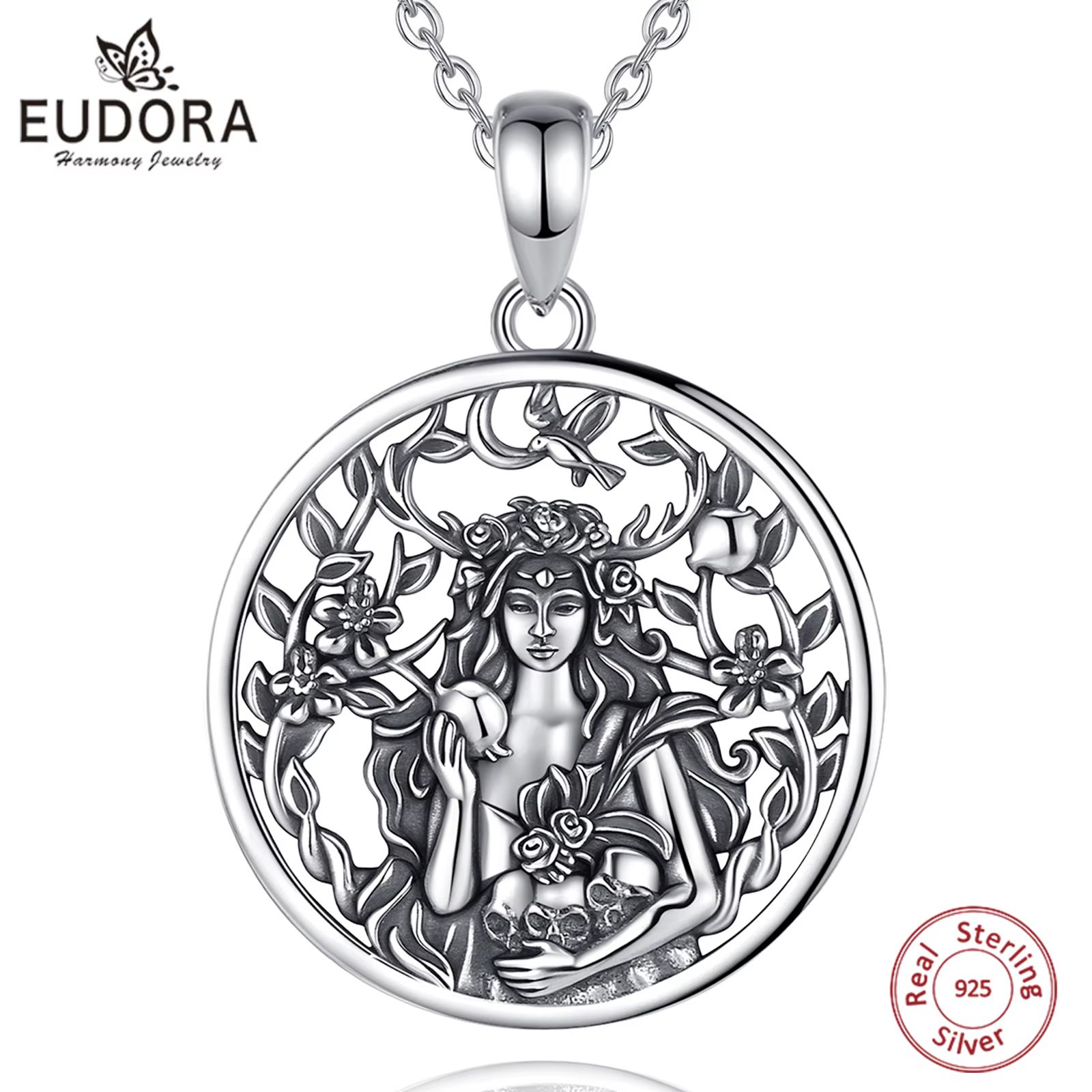 Eudora 925 argent Sterling déesse sombre Persephone collier grenade crâne pendentif mythologie grecque païenne bijoux cadeau unisexe