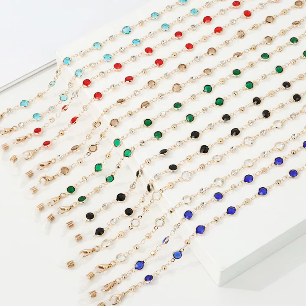 JOAcrylic-Lunettes de soleil en cristal pour femmes et hommes, collier de perles de verre, bracelet de lunettes, accessoires de lunettes