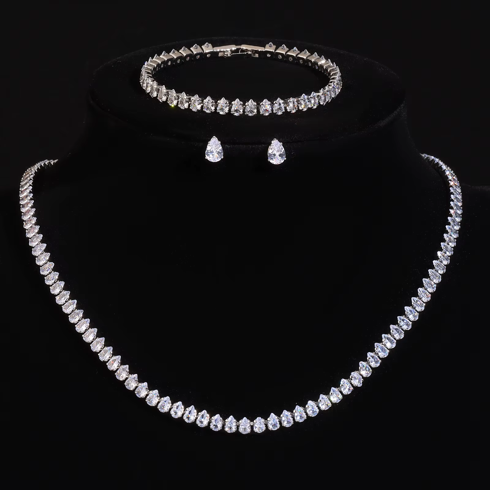 Magnifique Buling AAA clair rond zircon cubique mariage collier de mariée boucles d'oreilles ensemble de bijoux de fête pour les femmes