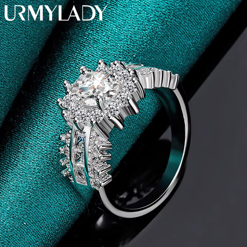 URMYLADY 925 argent Sterling trois rangées ciel plein d'étoiles Zircon 7-10 #   Bague pour femmes, breloque de mariage, bijoux de fiançailles à la mode