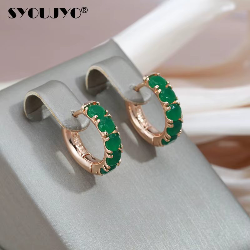 SYOUJYO opale vert foncé pierre naturelle boucles d'oreilles pour les femmes de luxe 585 couleur or Rose bijoux de