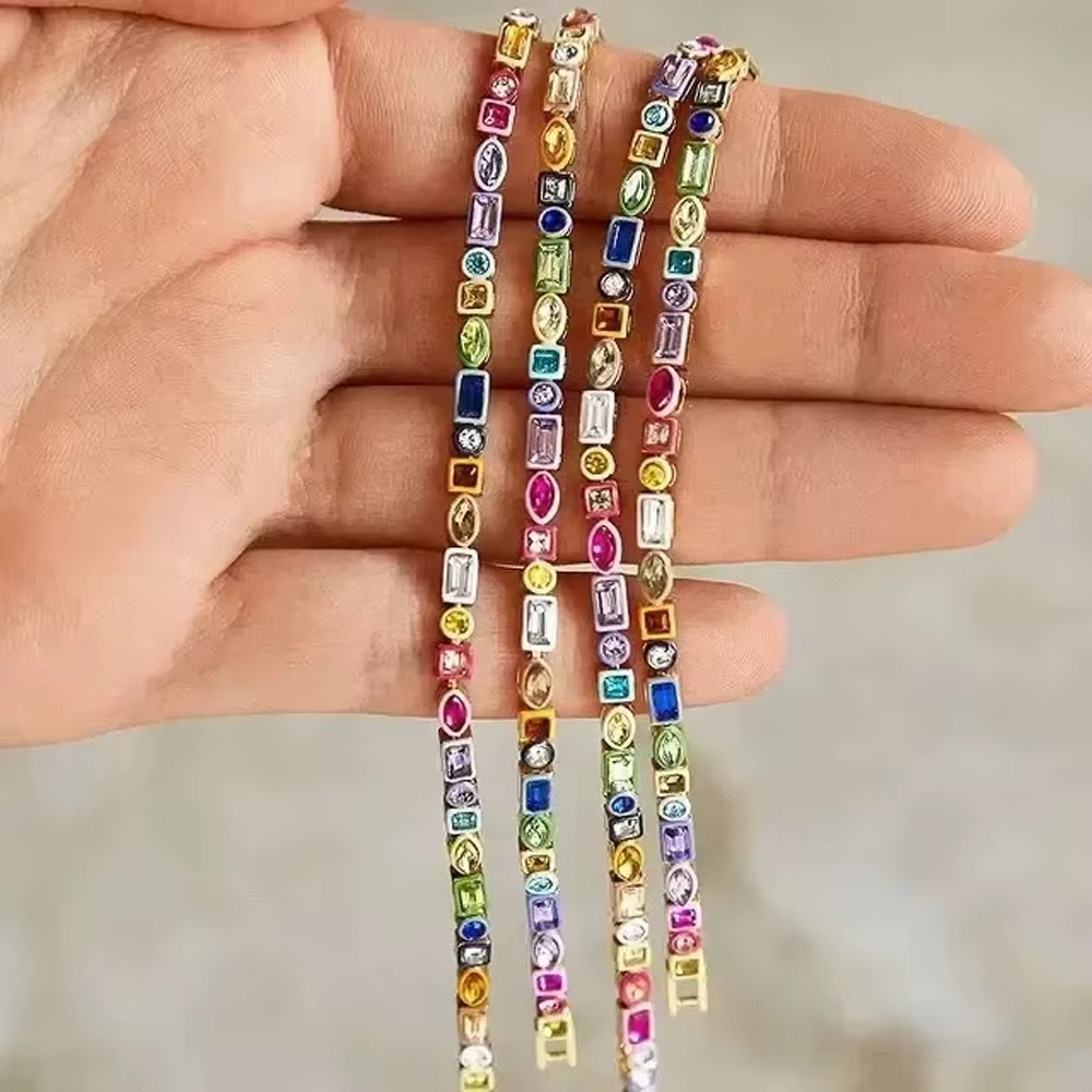Collier en émail coloré arc-en-ciel géométrique pour femme