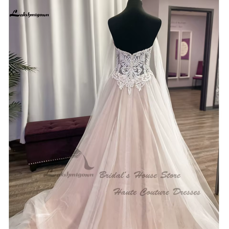 Yanshmigown-Robes de mariée de plage Boho rose blush pour femmes