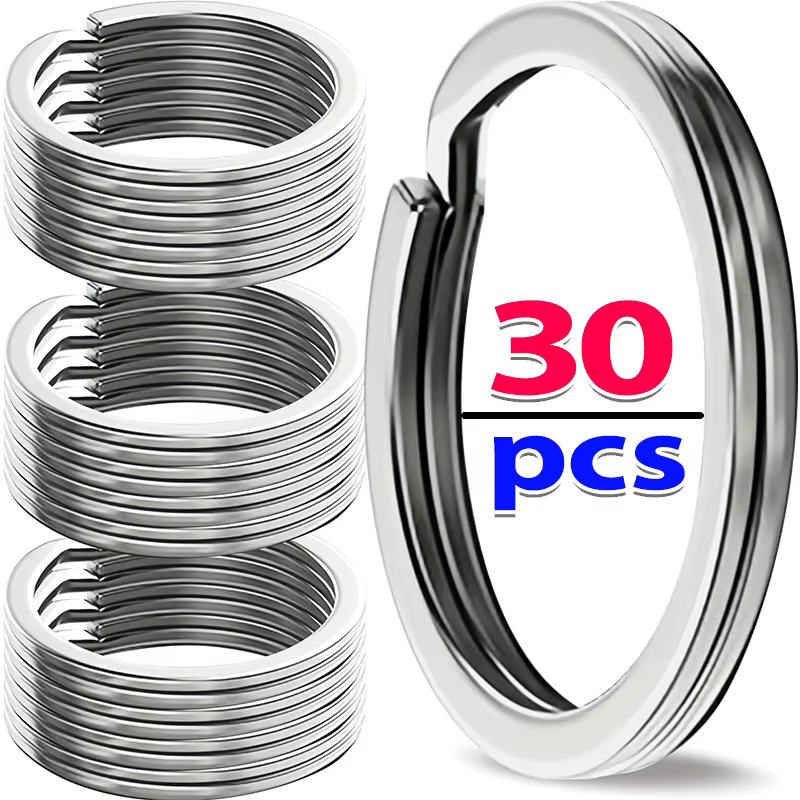 10/30 pièces porte-clés en acier inoxydable poli argent rond ligne plate porte-clés fendu pour la fabrication de bijoux porte-clés bricolage trouver 25-35mm