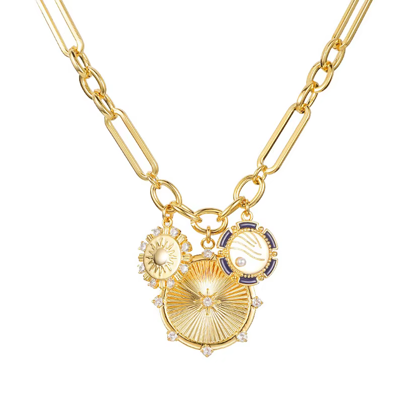 Collier ras du cou à breloque soleil et cœur plaqué or 18 carats