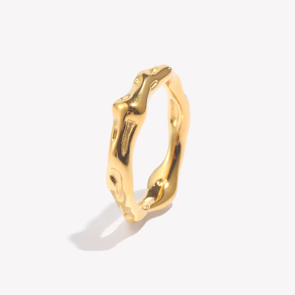 Coulée vague d'eau irrégulière martelée plaqué or Index bagues pour femme minimaliste bases en acier inoxydable anneaux bijoux